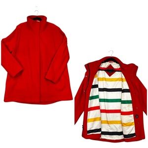 Pendleton Red Wool Coat Glacier National Park Striped Lining XL National Park